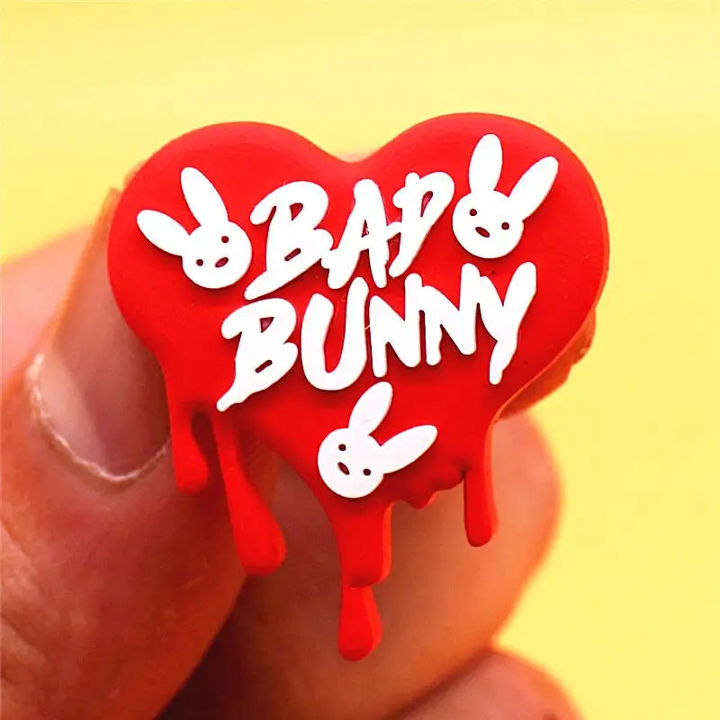 Cartoon Bad Bunny Heart-Shaped Croc Charms
