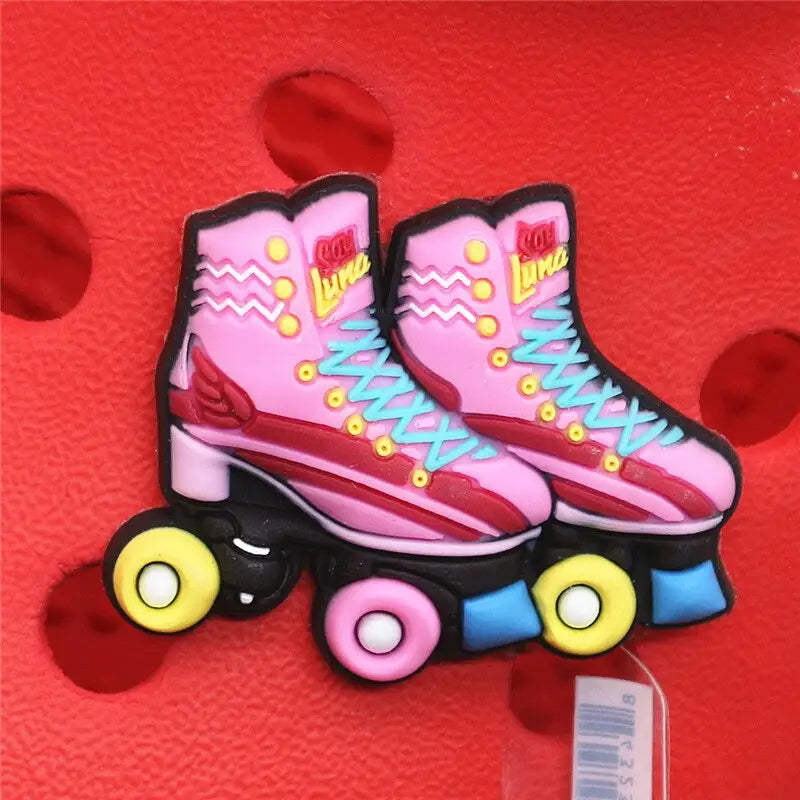 Cute Pink Roller Skates Motorcycle Croc Charms - U151-6